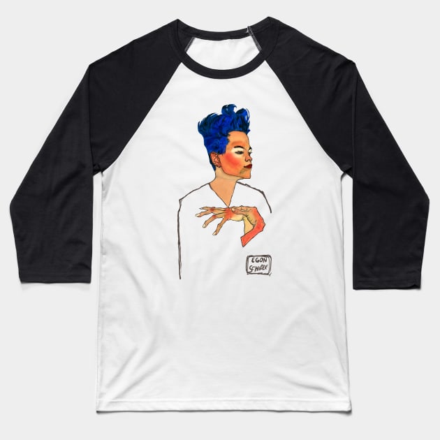 Egon Schiele "Blue Hair" Baseball T-Shirt by ArtOfSilentium